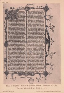 Wycliffe English Translation Antique 1300s Matthew Bible Old Postcard