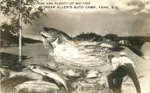 Postcard RPPC Canada Yank BC Allen's Auto Camp fishing exaggeration 23-4828