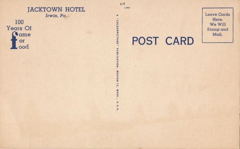 Postcard Jacktown Hotel Lincoln Hwy One Mile West Irwin PA