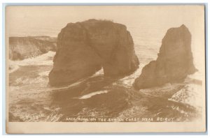 Arch Rock On Syrian Coast Near Beirut Syria USS Pittsburgh RPPC Photo Postcard