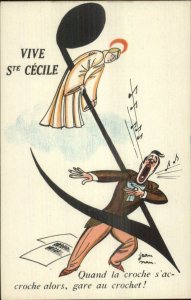 Fantasy Man Singing Giant Music Note VIVE STE. CECILE Angel Postcard