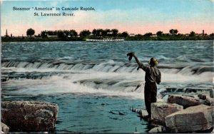 Postcard NY St. Lawrence River Steamer America in Cascade Rapids 1913 V17