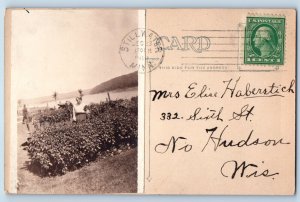 Stillwater MN Postcard RPPC Photo Woman Scene Farm Christmas Fireplace Berries