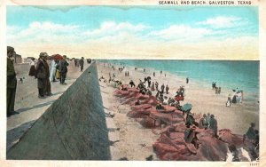 Vintage Postcard Sea Wall And Beach View Galveston Texas Seawall Specialty Pub.