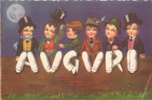 Greetings fantasy lovely boys caricature Italy  AUGURI  comic moon face 