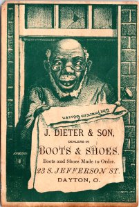 Black Americana Old Man,  window,  & pipe Victorian Card Dieter Shoes Dayton, OH