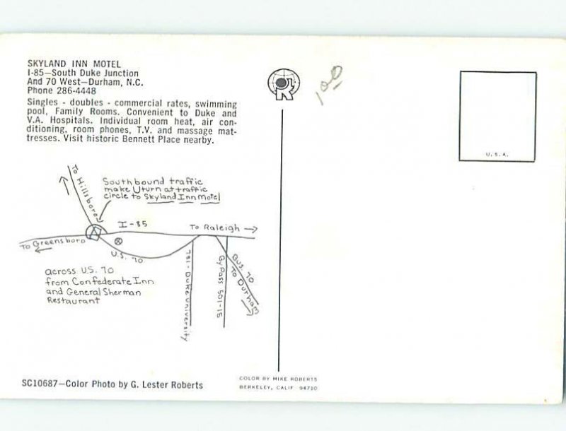 Pre-1980 MOTEL SCENE Durham North Carolina NC AD8863