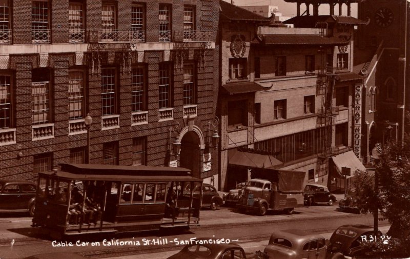 San Francisco, California - A view the Cable Car on California St/Hill - RPPC