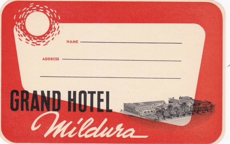 Australia Mildura Grand Hotel Vintage Luggage Label sk3770