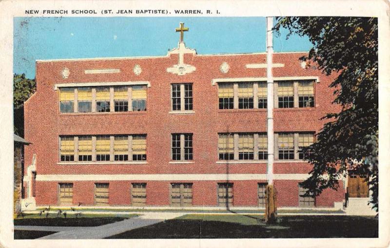 Warren Rhode Island New French School Exterior Antique Postcard K14007
