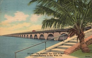 Vintage Postcard 1952 View of Overseas Highway To Key West Florida FL
