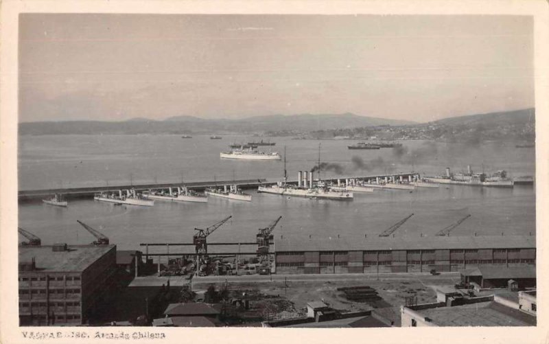 Valparaiso Chile Battleships in Harbor Real Photo Vintage Postcard AA5009