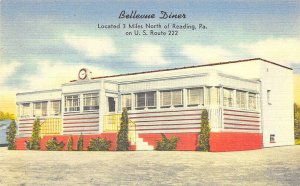 Reading PA Bellevue Diner on Route 222 Linen Postcard