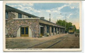 Streetcar Pavilion Rothchild's Park Wausau Wisconsn 1917 postcard