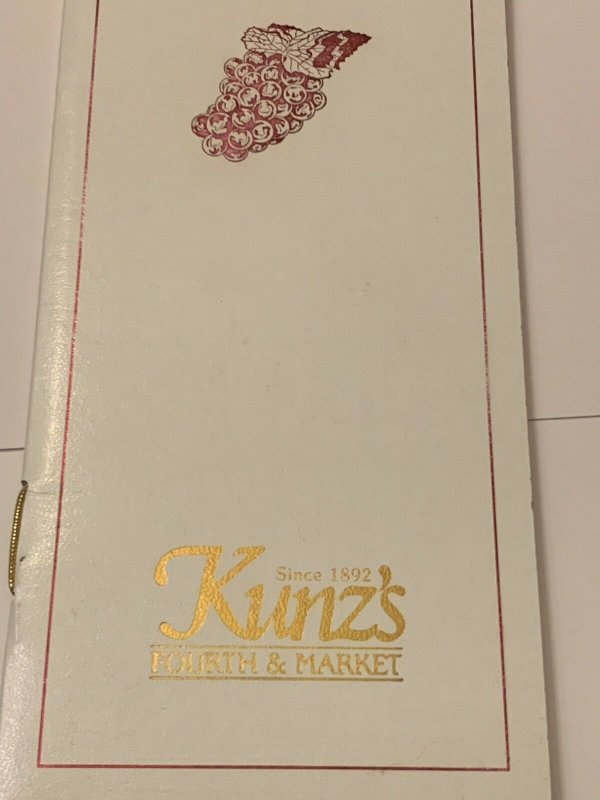 Vintage KUNZ'S Restaurant Wine List 80s Menu Louisville Kentucky