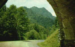 Vintage Postcard Chimney Tops Seen From Loop Overpass Transmountain Highway TN