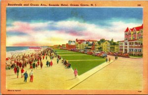 Boardwalk Ocean Avenue Seaside Hotel Ocean Grove New Jersey NJ Linen Postcard A6