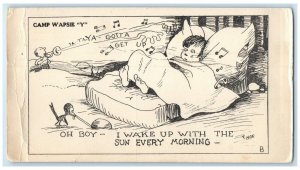 1934 Little Boy Sleeping Camp Wapsie Y Music Central City Iowa IA Postcard