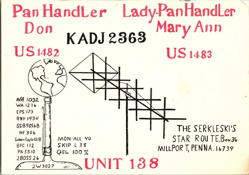 QSL Radio Card From Millport Penna. Pennsylvania KADJ2363