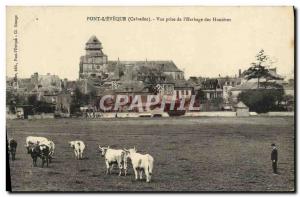 Old Postcard Pont L & # 39Eveque shooting the & # 39herbage of Hunières Cows