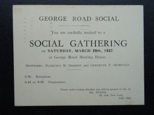 Birmingham GEORGE ROAD SOCIAL QUAKER GATHERING c1937 Business Memo Postcard