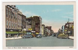 Main Street Scene Cars Keokuk Iowa linen postcard