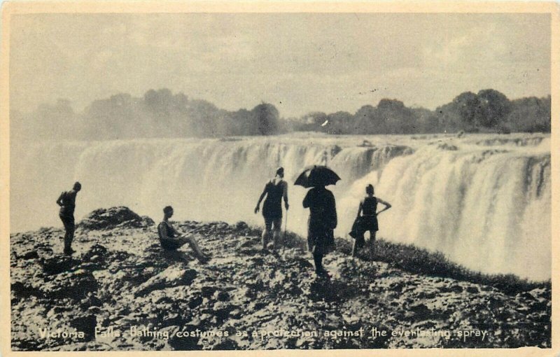 Victoria Falls bathing costumes Zambia early postcard