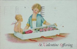Valentine's Day Girl Opening Box Of Flowers 1931