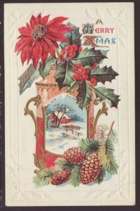 A Merry Christmas,Poinsettia,Holly Postcard BIN 