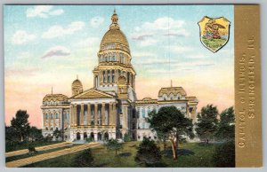 SPRINGFIELD ILLINOIS STATE CAPITOL BUILDING GOLD EMBOSSED COAT OF ARMS POSTCARD