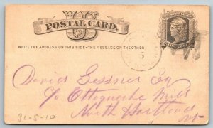 1880  Postal Card  Curtis & Marble Co.  Worcester  Massachusetts    Postcard