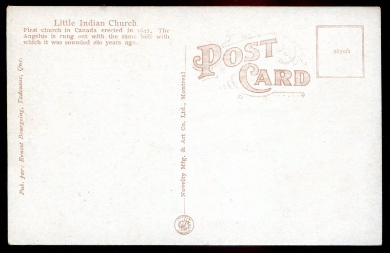 dc1178 - TADOUSAC Quebec Postcard 1920s Little Indian Church by Bourgoing