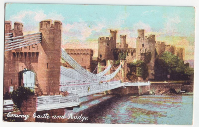 P1226 old unused view postcard conway castle & bridge Wales, United Kingdom