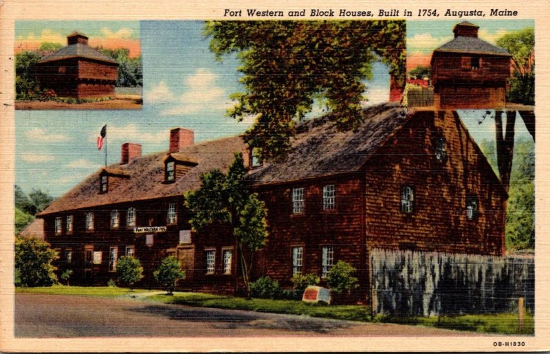 Maine Augusta Fort Western and Block House Built 1754 1954 Curteich