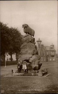 Moffat Scotland Sheep Monument Colvin Fountain c1910 Real Photo Postcard