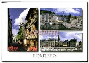 Modern Postcard Honfleur Old typical street and St. Catherine of steeple