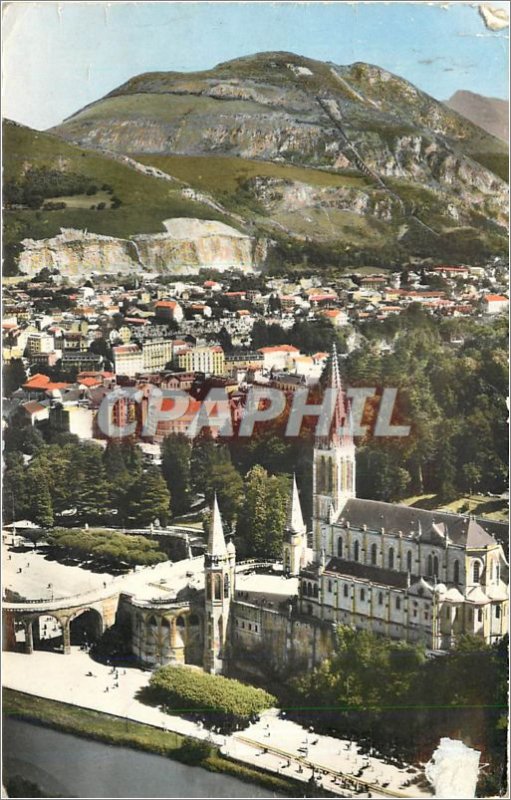 Old Postcard Lourdes Hautes Pyrenees Aerial view of the Basilica and Jer Hote...