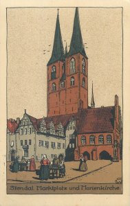 Germany Saxony-Anhalt Stendal square and church 1935 
