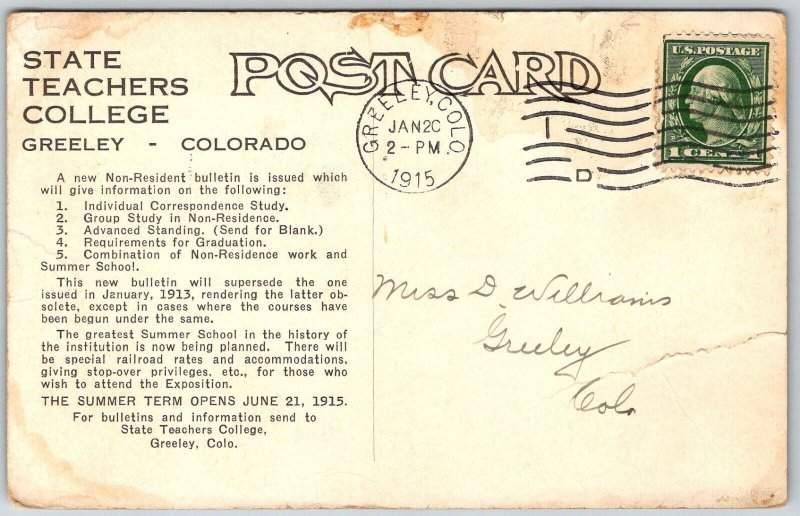 Greeley Colorado 1915 Postcard State Teachers College Library Reflection Pool