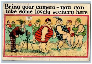 San Francisco CA Postcard Camera Man Fat Woman Beach Scene 1935 Posted Vintage