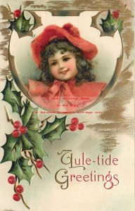 Christmas, Unknown Pub, Frances Brundage, Pretty Girl in Red Hat & Jacket, Holly