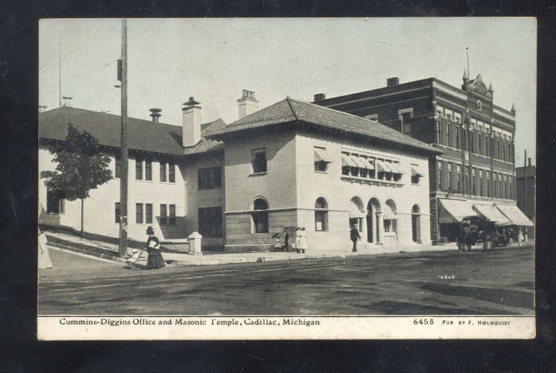 CADILLAC MICHIGAN CUMMINS DIGGINS OFFICE MASONIC LODGE VINTAGE POSTCARD