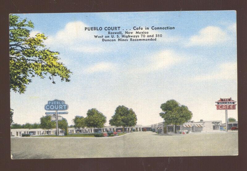 ROSWELL NEW MEXICO PUEBLO COURT MOTEL VINTAGE LINEN ADVERTISING POSTCARD