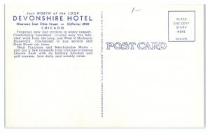 Mid-1900s Devonshire Hotel, Chicago, IL Postcard