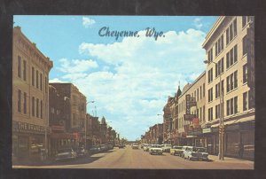 CHEYENNE WYOMING DOWNTOWN STREET SCENE OLD CARS VINTAGE POSTCARD WYO