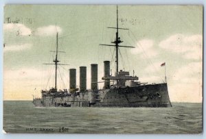 England Postcard View of H.M.S. Drake Armoured Cruiser 1910 Posted Antique