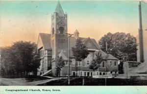 Traer Iowa~Congregational Church~Unpaved Street~1912 Tinted Sky Postcard