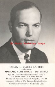 Political Advertising Postcard, Julian Jack Lapides, Maryland State Senate