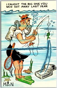 Catching Sardines Fiah On A Can I Caught The Big One You Said Got Away Postcard