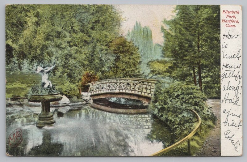 Hartford Connecticut~Elizabeth Park Bridge~Cupid Fountain Close Up~1906